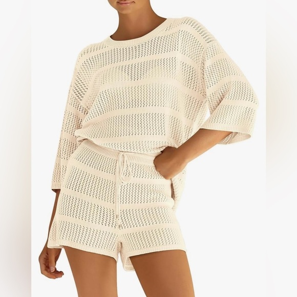 pretty garden Other - Pretty Garden Cream Knit Set | Boho Lounge & Swim Coverup | Size S
